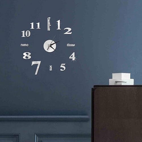 Miniatura 2 de Gsdviyh36 - Reloj de pared con letras en 3D diseño de números modernos fácil de leer no es fácil de romper puntual color plateado