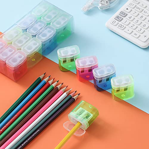 24 Pack Pencil Sharpeners with Lid, Compact DualHole Manual Pencil