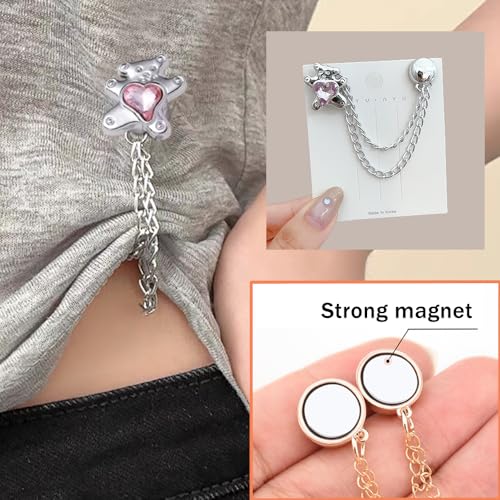 Image of Ouliget Multi-Function Magnetic Clothing Clips,Pinless Brooch Chain Magnetic Buttons Shawl Clips for Hijab, Loose T-Shirt Hems, Sleeves, Collar and Pants Hems,4 Pieces (Silver Bear)