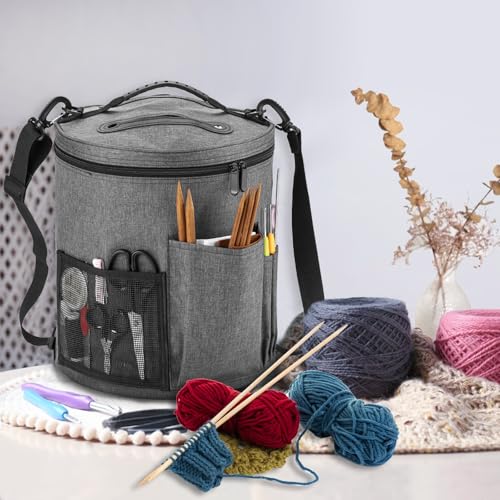 Image of Crochet Bag-Knitting Yarn Storage Organizer - Yarn Bag and Crochet Tote, Yarn Holder for Crocheting, Crochet Accessories, Suppliers, Needles with Zipper Closure-Ideal Gift, Grey