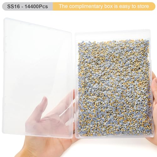 Image of Hotfix Rhinestones Bulk, 14400PCS Gold Hot Fix Rhinestones for Clothes DIY Decoration Crafts, Gold, SS16, 3.8-4.0mm