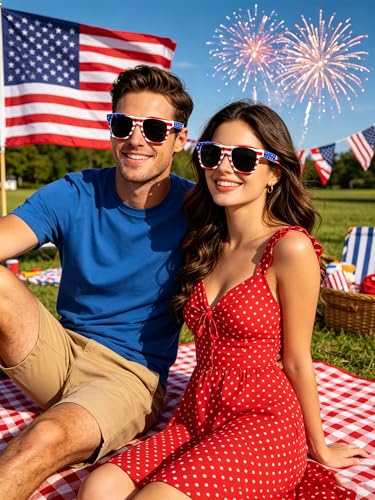 Image of knliwkm American Flag Sunglasses for Men USA American Flag Glasses Fourth of July Accessories