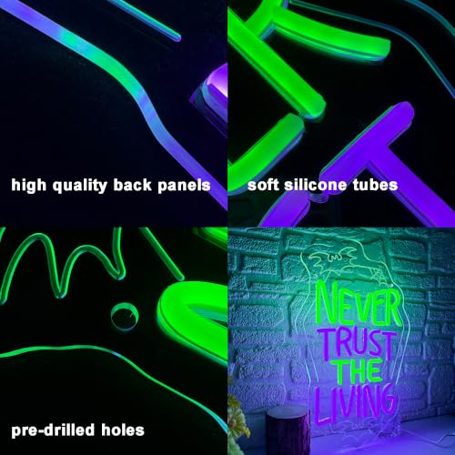 Image of Never Trust The Living Coffin Neon Sign Halloween Tombstone Neon Light LED Spooky Gothic Wall Decor USB Powered, for Home Theater Halloween Party Spooky Theme Movie Lounge Stage Bar(15.7 * 9.8 In)