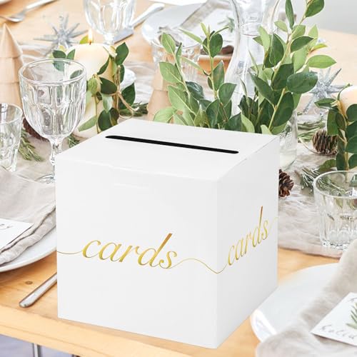 Image of White Card Box Gold Foil Wedding Favors Gift Card Boxes Post Box Receiving Money Box Holder for Wedding Reception, Baby Showers, Anniversary, Birthday Party, Retirement, Graduation Envelope Holder