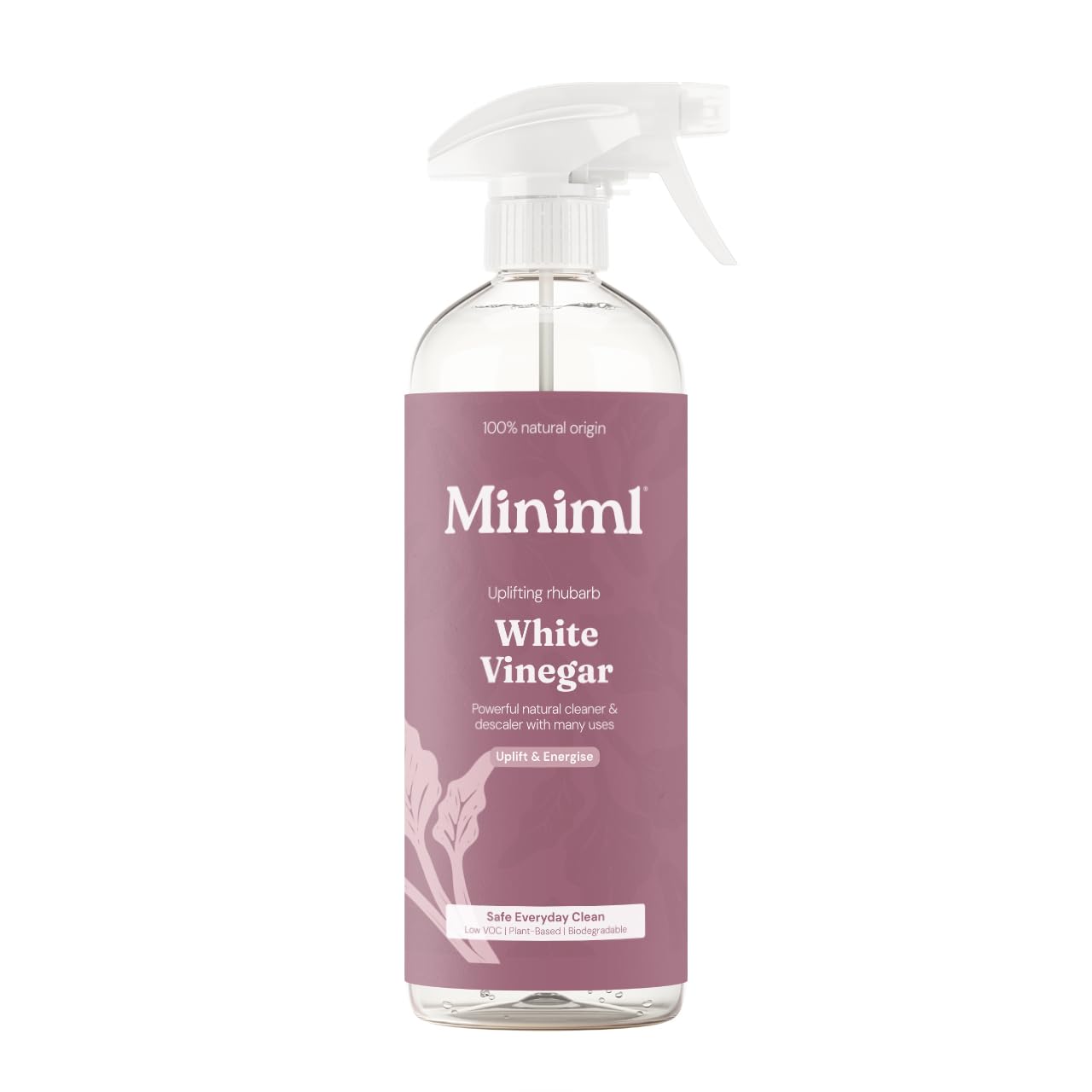 Miniml White Vinegar Cleaning Spray Wild Rhubarb Scented 750ml - All Natural Multi-Surface and Multi-Purpose Cleaner, Limescale Remover, Laundry Softener and More - 100 percent Vegan and Cruelty Free