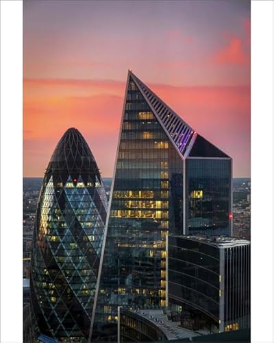robertharding The Gherkin and Scalpel Print, City of London Dusk - Print 10x8 (25x20cm) (24322772)