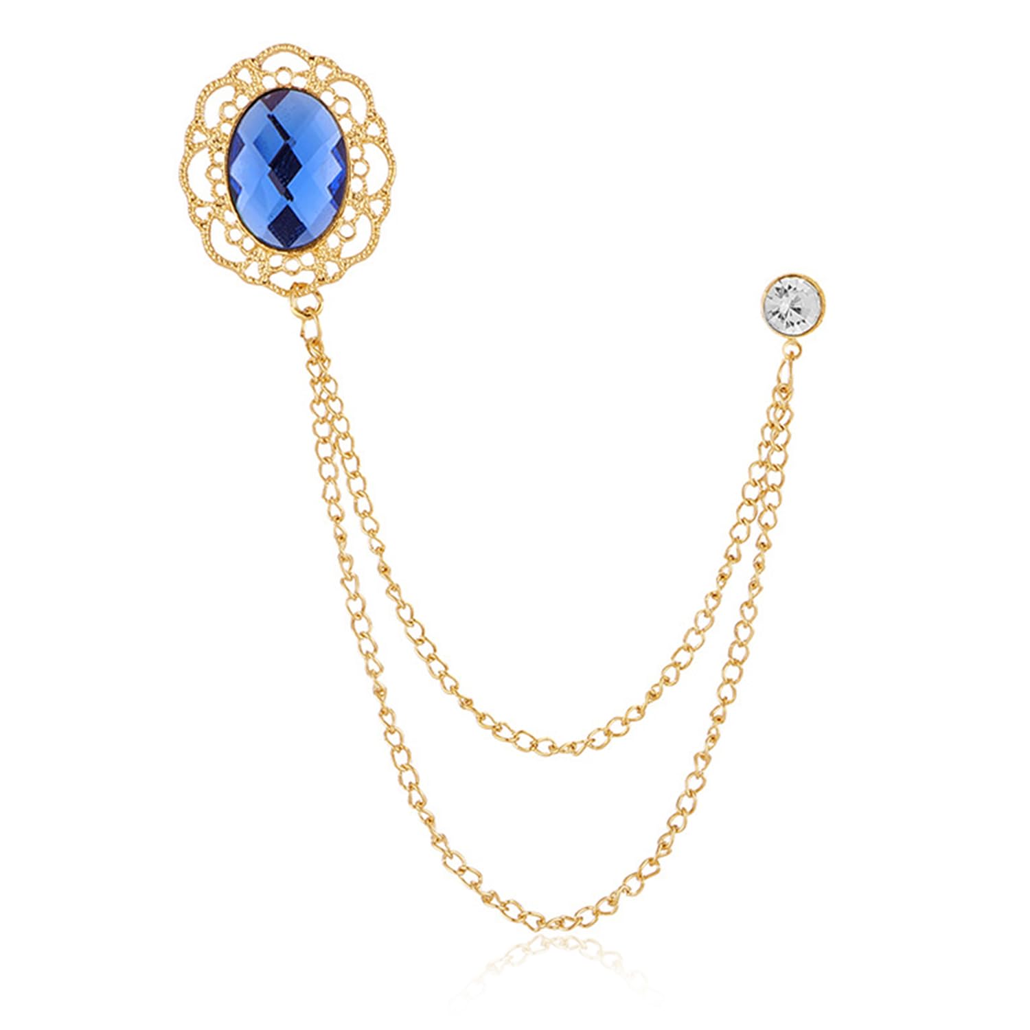 peora Gold Plated Oval Floral Crystal Studded Double Chain Pin Brooch Fashion Accessory Jewellery for Men-picture-39