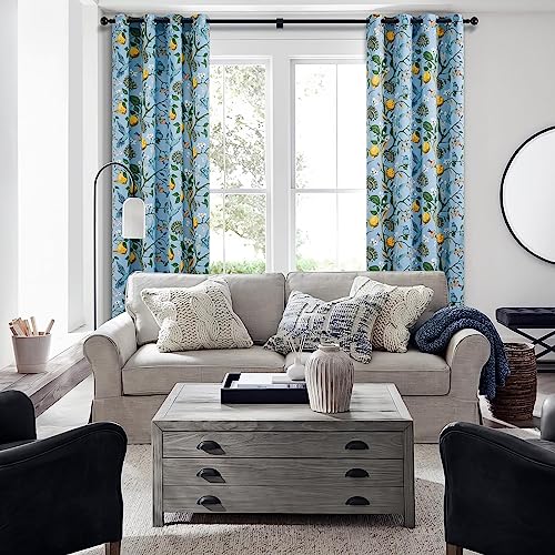 Image of Topfinel Blue Patterned Curtains 2 Pages 96 Inches Long Blackout Heat Block Farmhouse Watercolor Floral Flower Hummingbird Printed Drapes Grommet Window Treatment for Living Room,96 Inch Length