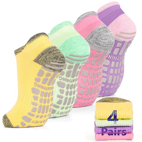 Chaussettes antidérapantes femme lot de 4 paires taille 37-48 pour le pilates et le yoga