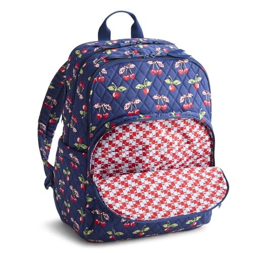 Image of Vera Bradley Women's Premium Cotton Large Bancroft Backpack - 15 inch Laptop & Trolley Sleeves - Cherry Picking, 28L
