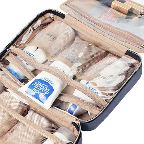 Image of NISHEL Travel Toiletry Bag for women, Portable Hanging Organizer for Travel-Sized Shampoo, Conditioner, Brushes Set, Makeup Accessories, Medium Size, Aegean-Blue