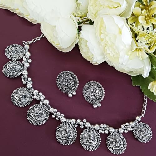 Efulgenz Indian Ethnic Jewelry Set for Women Silver Plated Oxidized Boho Vintage Antique Lord Ganesha Choker Necklace with Earring Bollywood Wedding Jewelry for Women., Copper, not known2