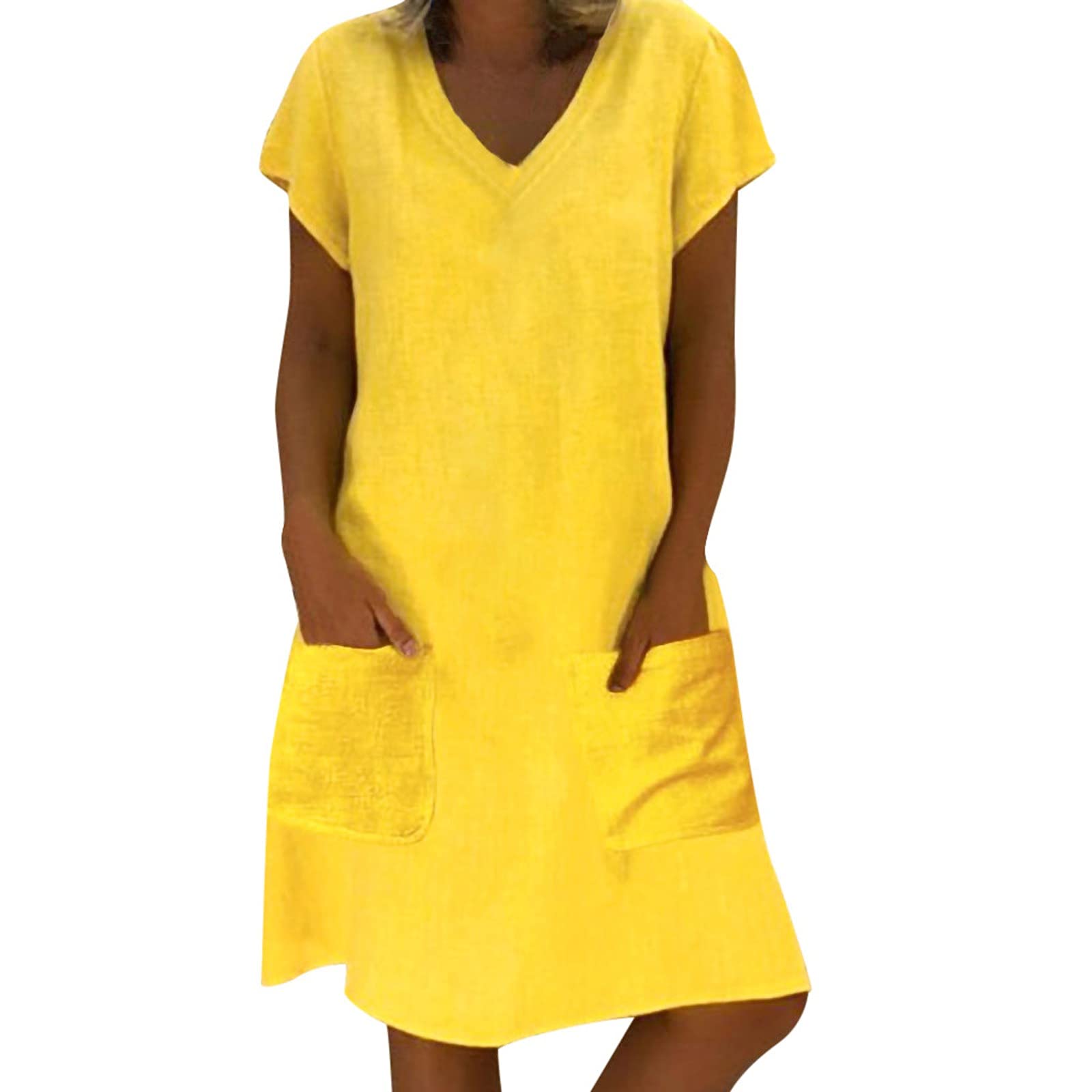 AMDOLE Vestido con bolsillos, estilo casual, de algodón, vestido de verano, talla grande, camiseta femenina, vestido de mujer, vestido casual con cinturón para mujer