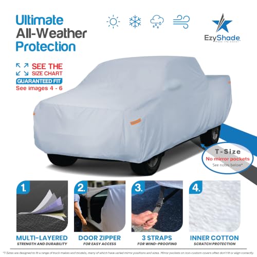 Image of EzyShade Multi-Layer Truck Cover Waterproof All Weather - See Vehicle Size-Chart - Full Outdoor Pickup Truck Covers for Ford F150 Colorado RAM - Sun UV Wind Rain Snow - Size T3 (See SizeChart)