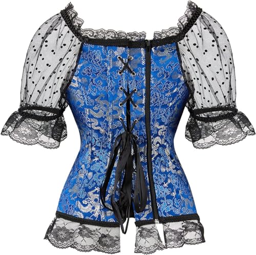 Image of Women's Lace up Gothic Jacquard Shoulder Straps Tank Overbust Shaper Corset Bustiers Top