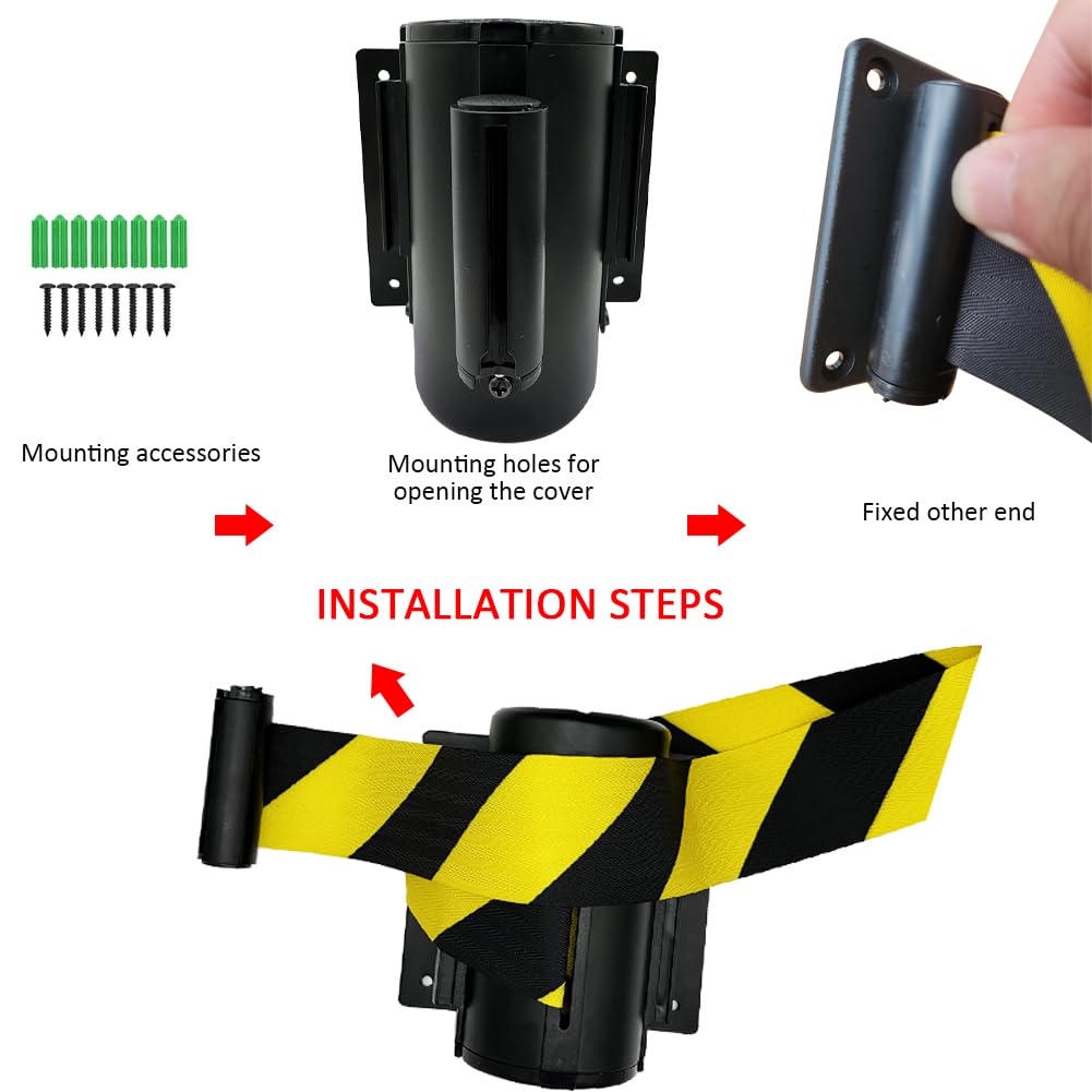Sicherheitswarnbänder,Absperrseile,Wall mounted queuing barrier,Retractable barrier, With carbon steel painted shell,Safety cordon crowd control 2 / 3 / 5M,Warning tape personnel guidance system(2m)