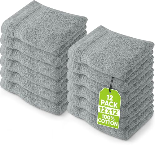 Image of Utopia Towels 12 Pack Premium Wash Cloths Set, 12 by 12 Inches, 100% Cotton Ring Spun, Highly Absorbent and Soft Feel Essential Washcloths for Bathroom, Spa, Gym, and Face, Cool Grey
