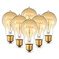 Jslinter 6-Pack Edison Light Bulb 60 Watt, Dimmable A19 Antique Vintage Old Fashioned E26 Incandescent Light Bulbs, Amber Warm White