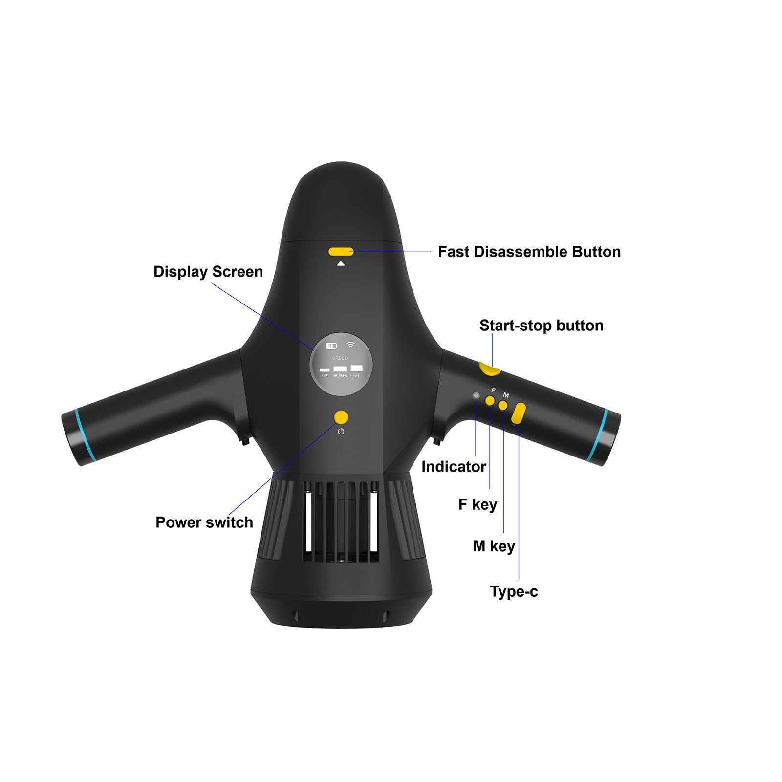 OBEST Patinete Subacuático Portátil 5 km/h, Scooter Eléctrico Subacuático con Soporte de Cámara Acción, Pantalla LED, 3 Modos de Velocidad Propulsor para Buceo, Esnórquel, Aventura y Pesca, 4500 mAh