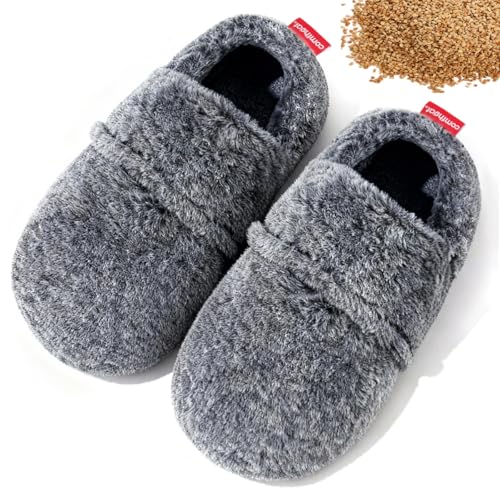comfheat Pantuflas térmicas para microondas para mujeres y hombres, botines de calefacción para terapia de calor y frío, calcetines calentadores de pies con calefacción para microondas, tela de felpa