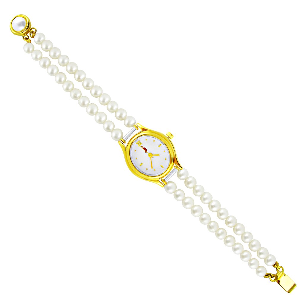 Sri Jagdamba Pearls Dealer 2 Line Classic Pearl Watch for Women & Girls | White Round AA Freshwater Pearls | Pearl Watch Gift to Women | with Certificate of Authenticity of Pearls (B00EL8U7BE) Amazon Price History, Amazon Price Tracker