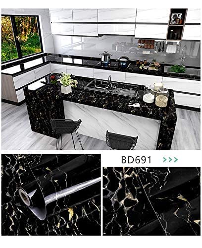 Image of KASHIVAL Self-Adhesive Wall Sticker DIY PVC Vinyl Peel and Stick Glossy Wallpaper for Home, Office, Kitchen, Furniture (Black Gold 60 * 200 cm)