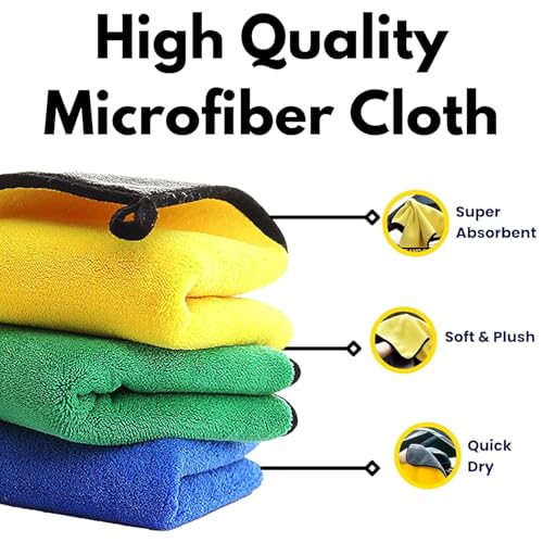 Image of KDJA Microfiber Cloth for Car Pack of 3 (40x40 cm) 600 GSM Multicolour Ultra Soft & Absorbent Towels Cleaning Cloth for Car Bike Kitchen - Cleaning, Drying, Dusting & Detailing