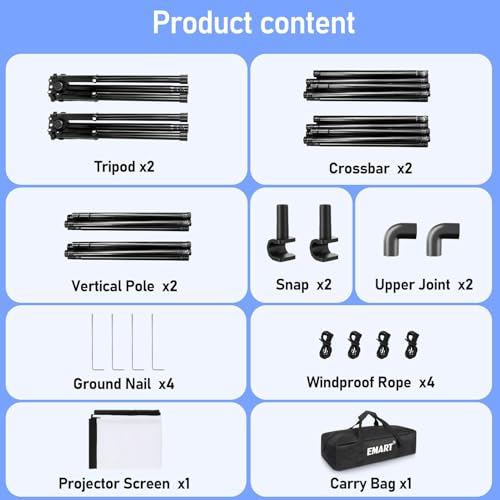 Image of EMART Outdoor Projector Screen with Stand, 120 Inch Portable Indoor 16:9 4K HD Rear Front Movie Screens & Foldable Tripod with Carry Bag for Theater Home Backyard Movies