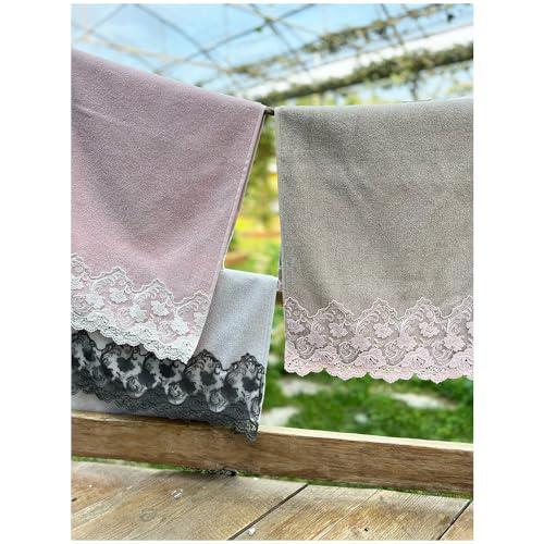 L'ATELIER 17 Tappeto da Bagno in Spugna Antiscivolo con Pizzo Carolina Shabby Chic, Vintage 40x70 cm 6 Varianti (1pz) Beige