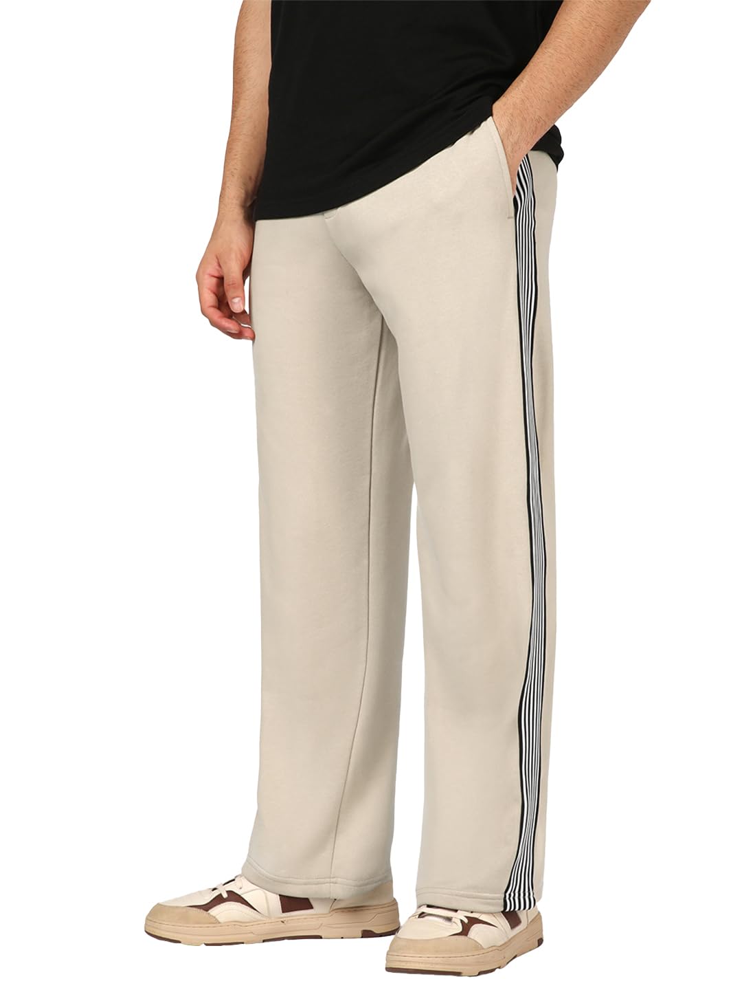 bewakoof Men's Side Panel Straight Fit Polycotton Track Pant_1004294_Beige_2XL-picture-38