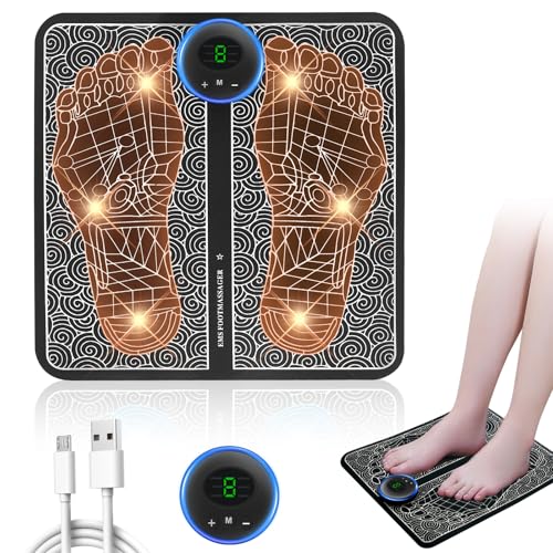 Masajeador de pies EMS con 9 niveles de intensidad y 6 modos – Spa eléctrico de pies para aliviar el dolor, relajación muscular y mejorar la circulación