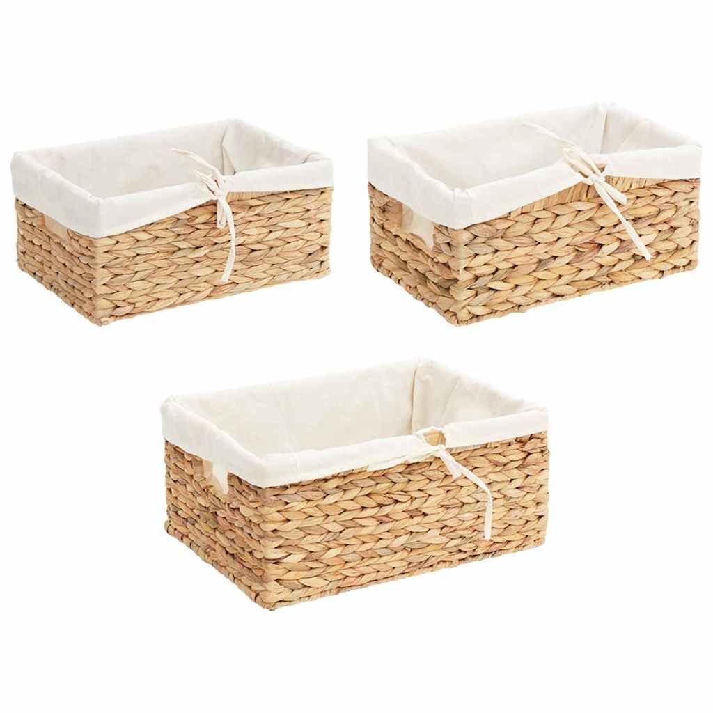 Juego de 3 cestas de almacenamiento de jacinto de agua natural, cestas rectangulares de 40 x 30 x 18 cm con asas para salón, dormitorio, oficina, estilo bohemio rústico