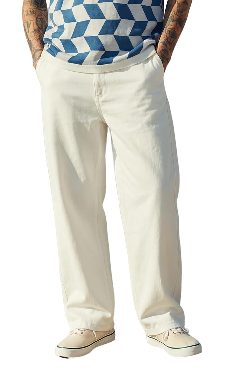 Men Casual Trousers | Modern Baggy Fit Wide-Leg Silhouette Textured Style | Durable Cotton Flex Blend & High-Stretch Fabric for Streetwear & Daily Summer Outings-image-9