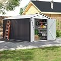 VIWAT Outdoor Storage Shed 8x11.7 FT, Metal Garden Shed with Lockable Doors and Updated Frame Structure, Large Tool Sheds for Backyard Garden Patio Lawn, White
