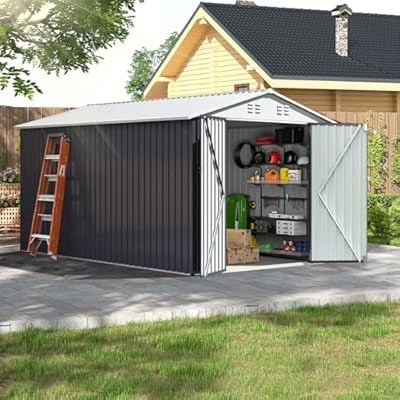 VIWAT Outdoor Storage Shed 8x11.7 FT, Metal Garden Shed with Lockable Doors and Updated Frame Structure, Large Tool Sheds for Backyard Garden Patio Lawn, White