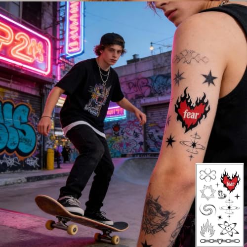 Image of MAYCREATE 10 Sheets Y2K Temporary Tattoos Stickers for Kids Girls Multicolor Cartoon Waterproof Body Art Tramp Stamp Temporary Tattoos for Parties and Creative Decoration