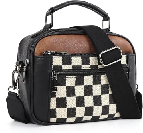 Checkered Crossbody Bag Checkerboard Purse For Women Plaid Pattern Shoulder Bags Colorblock Leather Handbag