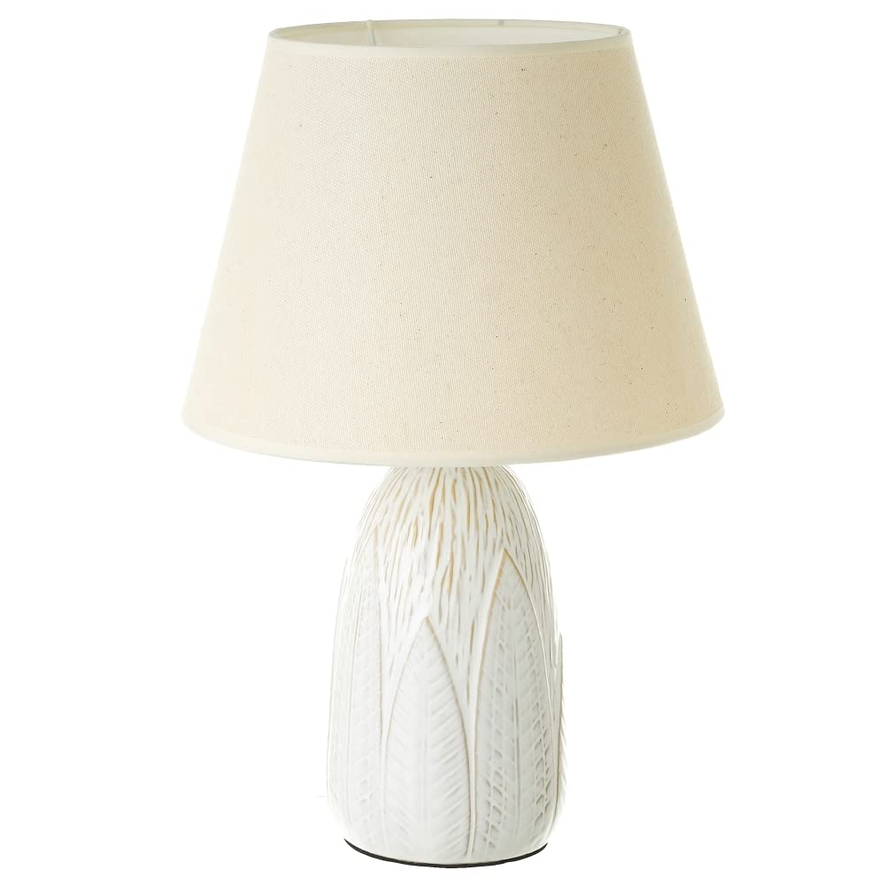 Lámpara de mesa con grabado de hojas de cerámica beige de Ø30x46 cm - LOLAhome