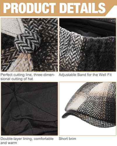 Image of Suhine 6 Pcs Newsboy Cap for Men Octagonal Hat 8 Panel Wool Blend Beret Flat Tweed Adjustable 22 to 24 Inch