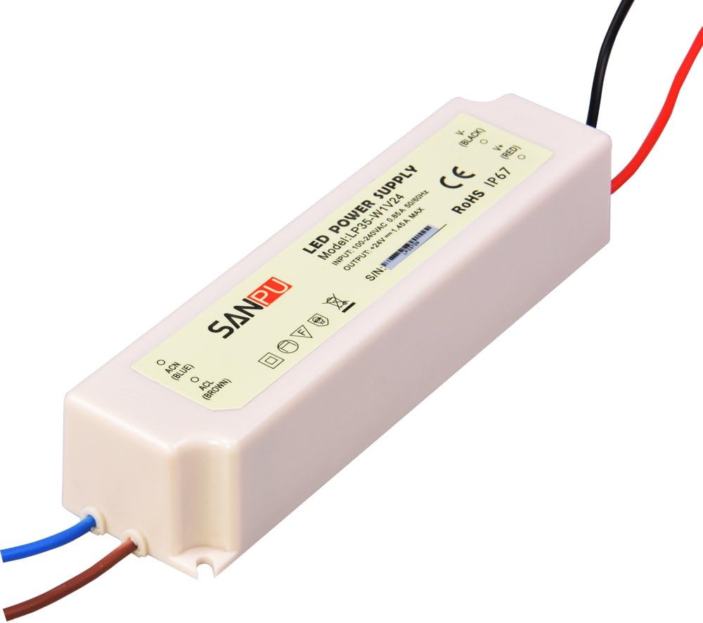 IP67 Waterproof LED Power Supply 24V DC 35W AC-DC 24Volt Lighting Transformer 24VDC Driver Plastic (SANPU LP35-W1V24)