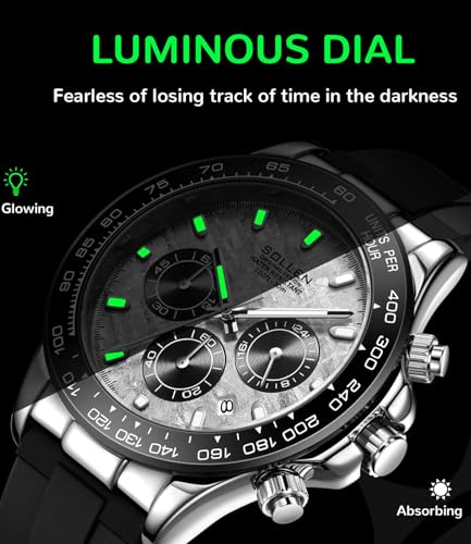 Image of SOLLEN Men's Multifunctional Sport Watch, Analog Quartz Wristwatch with Chronograph & Calendar, Waterproof Stainless Steel Luminous Watch for Running, Hiking, Daily Use - Gifts for Men
