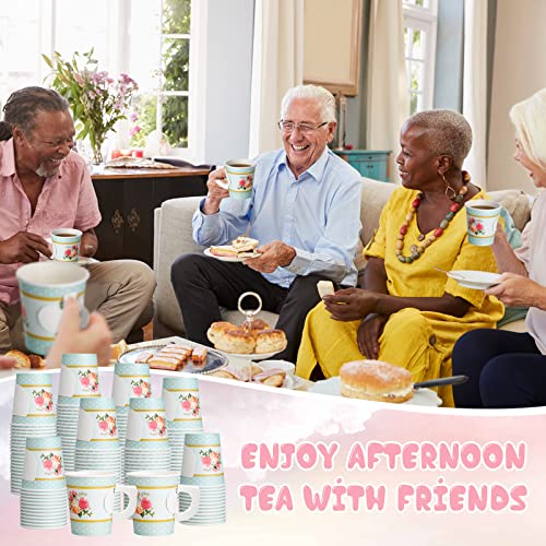 160 Pcs Floral Paper Tea Cups Tea Party Decorations 7 Oz Disposable Tea Cups With Handle Vintage Floral Paper Cups For Girls Birthday Baby Shower Wedding Spring Tea Party Supplies #TOP6