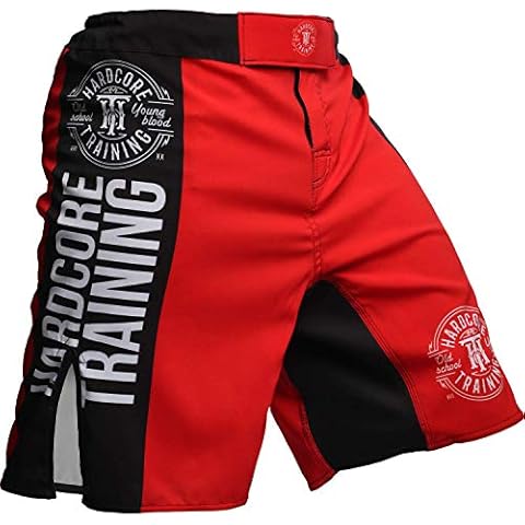 Hardcore Training Recruit Herren Kampfshorts Kampfsport MMA BJJ Fitness Muay Thai Boxen Grappling No Gi, rot, L Cover