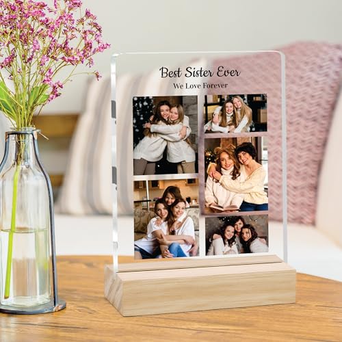 Image of Giftplease Customized Photo Frame with Text & Wooden Stand | Personalised Printed Photo Frame Gift for Sister | Birthday, Tabletop D cor | Customized Photo Gift (6x8 Inches) SIS 07