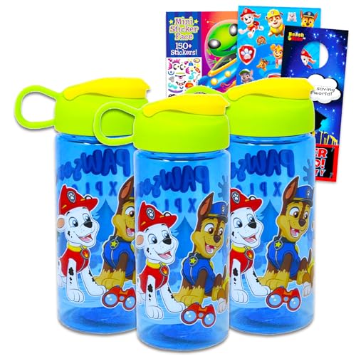 Paw Patrol Water Bottles for Kids - 3 Piece Paw Patrol School Supply Set with 470ml Paw Patrol Water Bottles Plus Sticker Activity Book, More | Paw Patrol Water Bottle for Boys, Girls