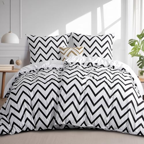 RUIKASI Bettwäsche 135x200 Chevron 4teilig - Schwarz Weiß Bettbezug 135 x...