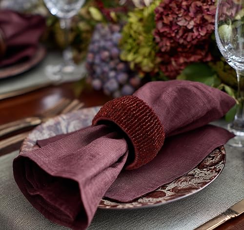Image of COTTON CRAFT Glitz Beaded Napkin Rings - Set of 12 - Handmade Burgundy Napkin Ring Holders for Dining Table Decor - Elegant Beaded Napkin Rings for Weddings, Parties, Brunch, Holiday Table Settings