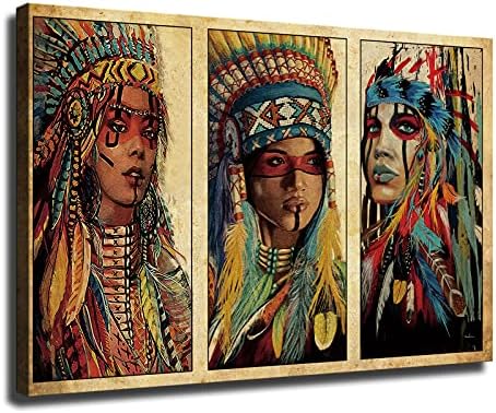 ZSH Native American Indian Girl Poster Woman Color Feather Chief HD Print Canvas Wall Art Living Room Decoration Bedroom (08×12inchUnFrame)