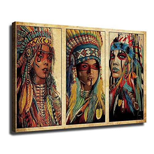 Zsh Native American Indian Girl Poster Woman Color Feather Chief Hd Print Canvas Wall Art Living Room Decoration Bedroom (08×12Inchunframe) #TOP4