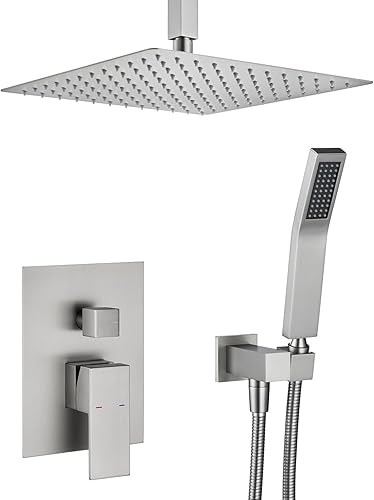 Miniatura 10 de Sistema de ducha de 12 pulgadas, juego combinado de ducha de lluvia negro para montaje en techo, grifos de baño con cabezal de ducha de lluvia y